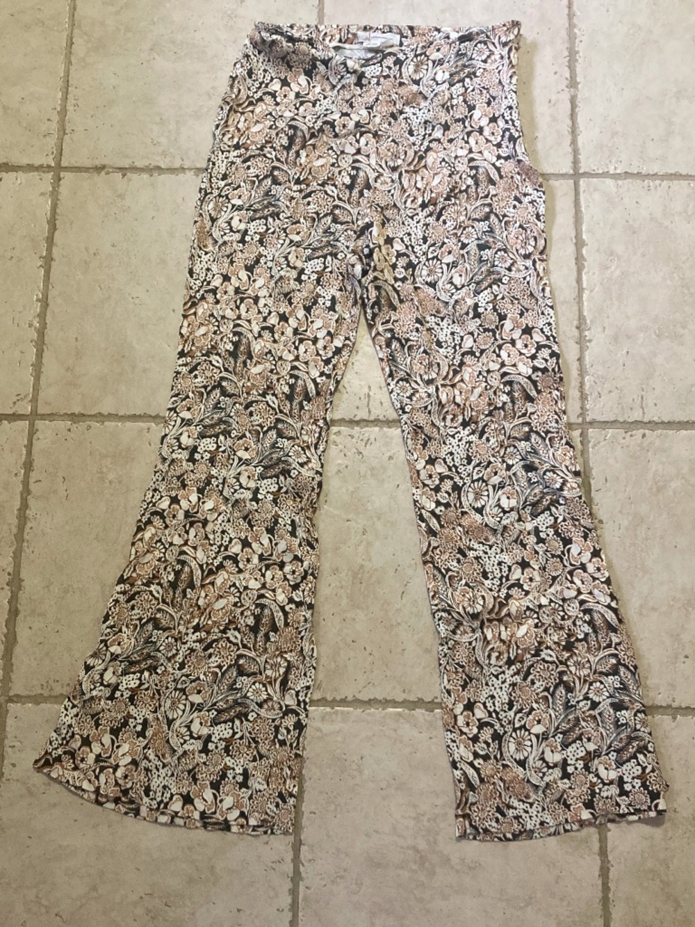 By Anthropologie Satin Floral Flare Pants Size US 8